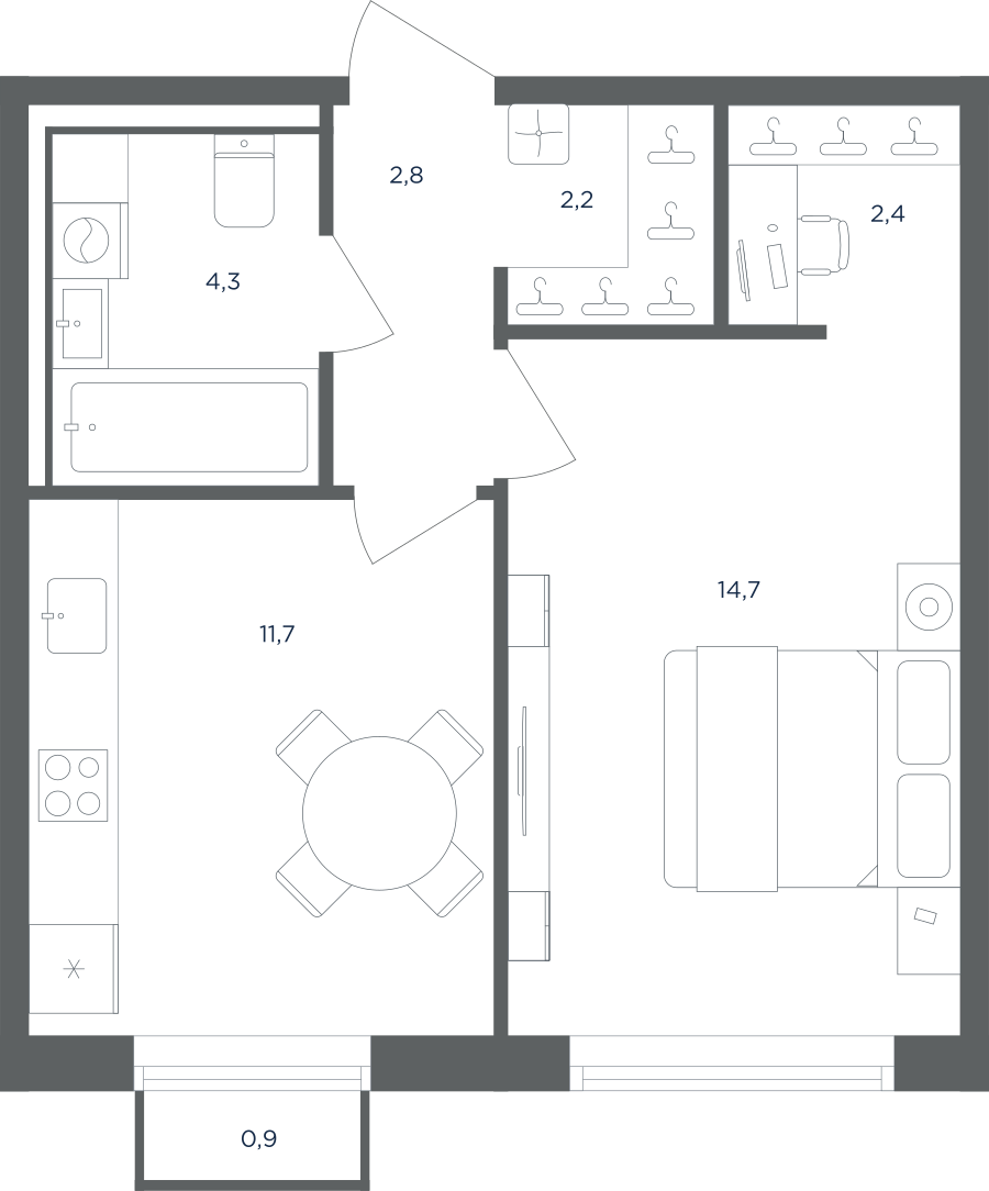 1-комнатная 38 м2 в ЖК Равновесие корпус null этаж 5