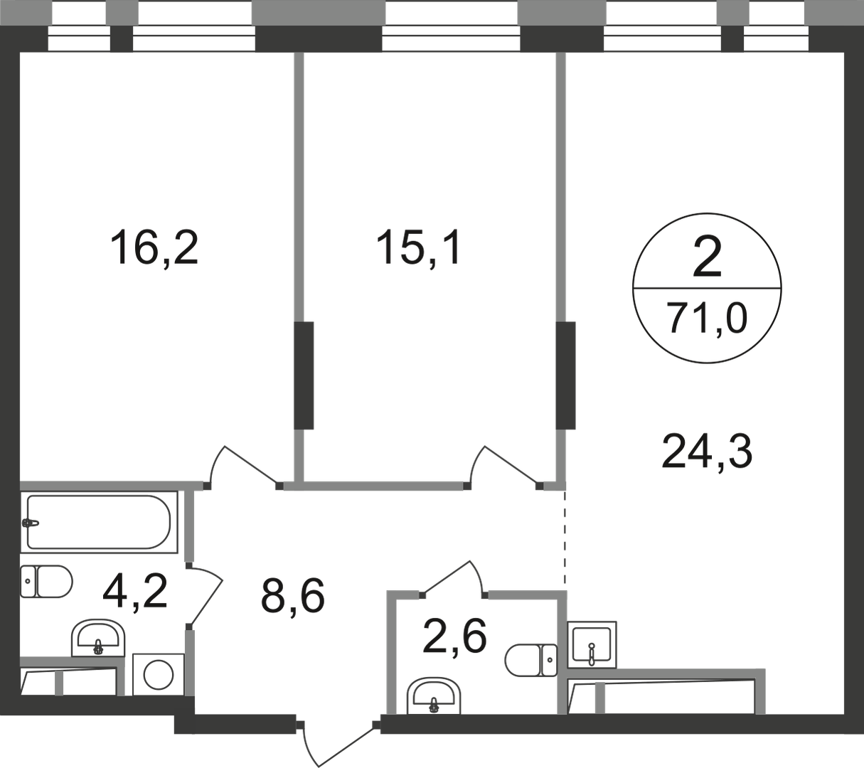 2-комнатная 71 м2 в ЖК Первый Московский корпус null этаж 5