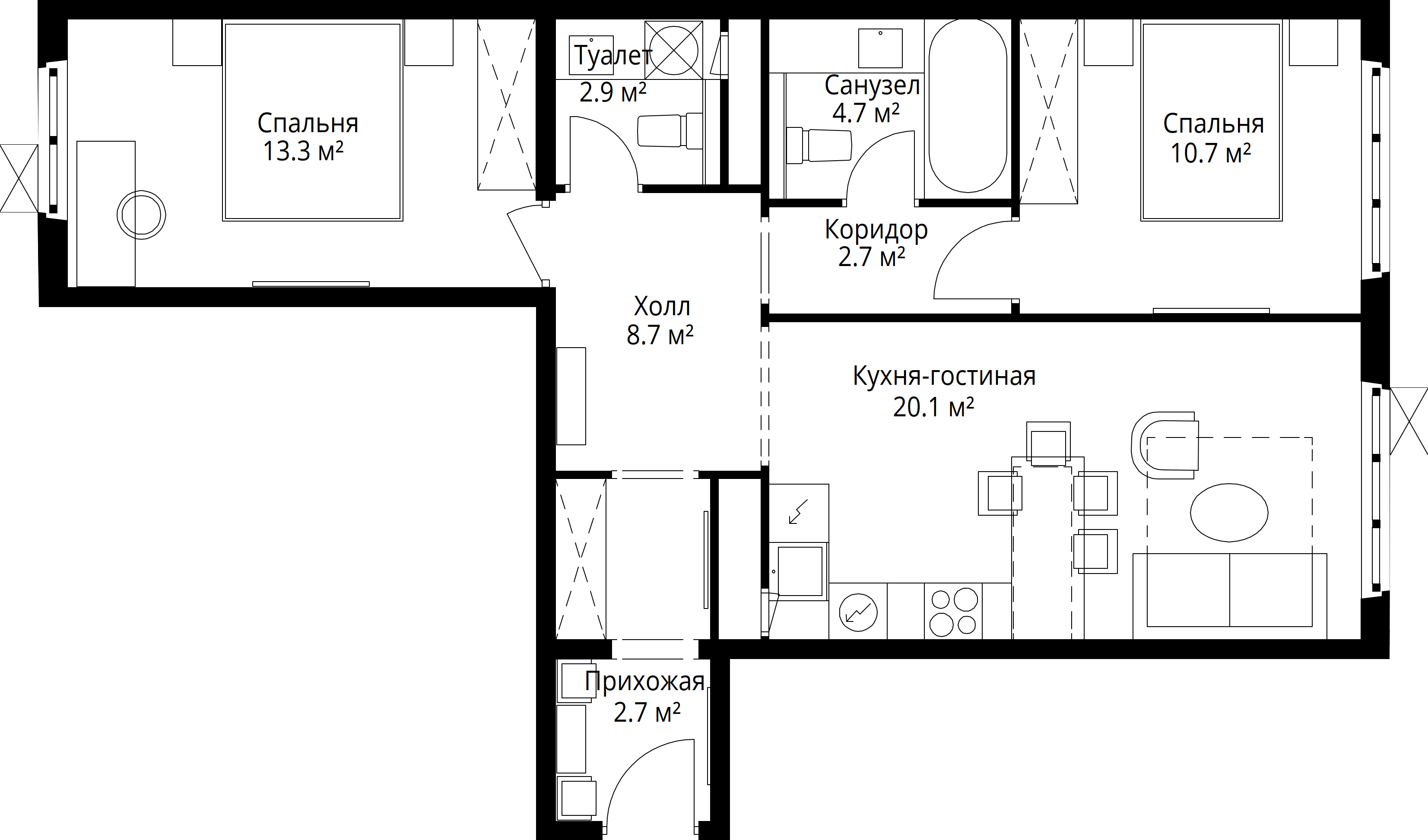 2-комнатная 65 м2 в ЖК Эко Видное 2.0 корпус null этаж 10