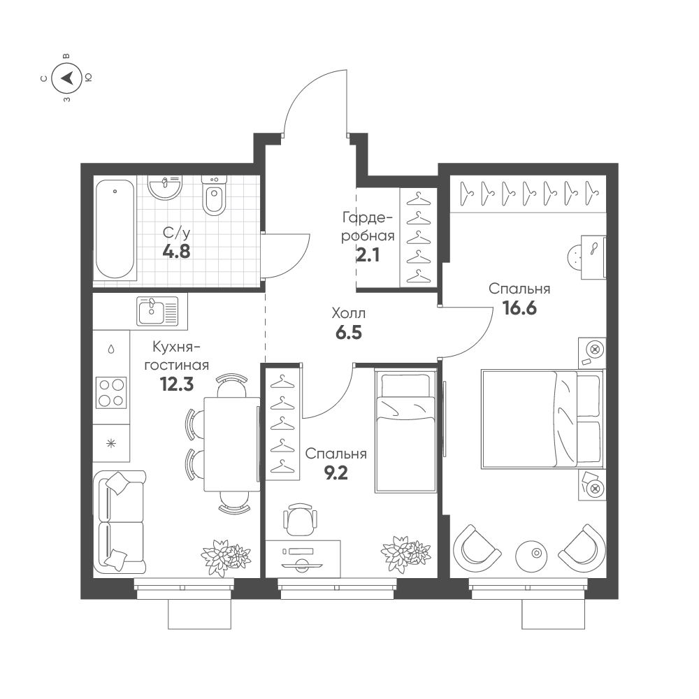 2-комнатная 51 м2 в ЖК Ягодное Река Парк корпус null этаж 1