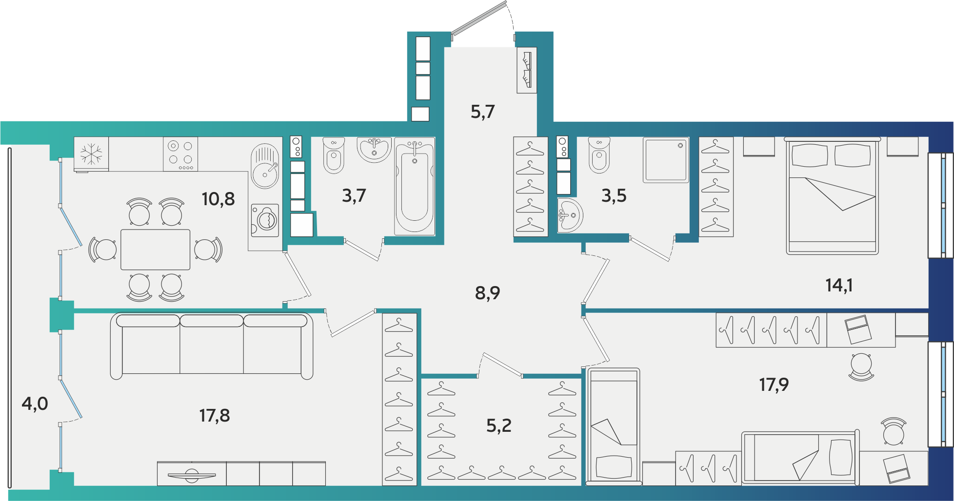 3-комнатная 89 м2 в ЖК Экополис корпус null этаж 3