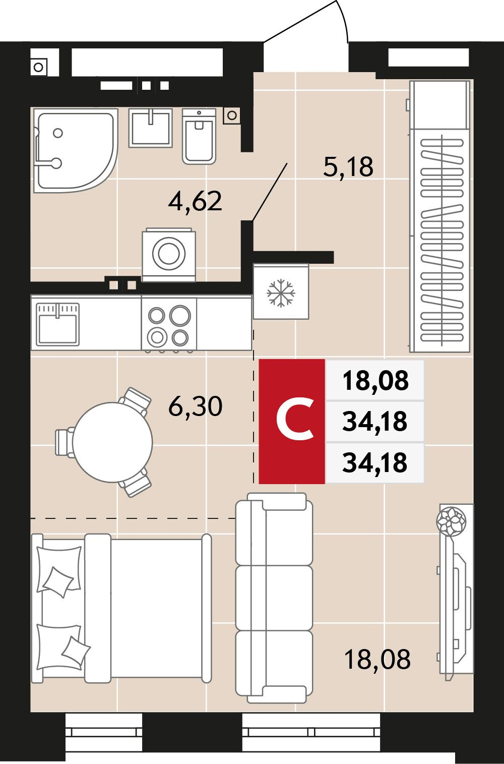 1-комнатная 34 м2 в ЖК Невский корпус null этаж 2
