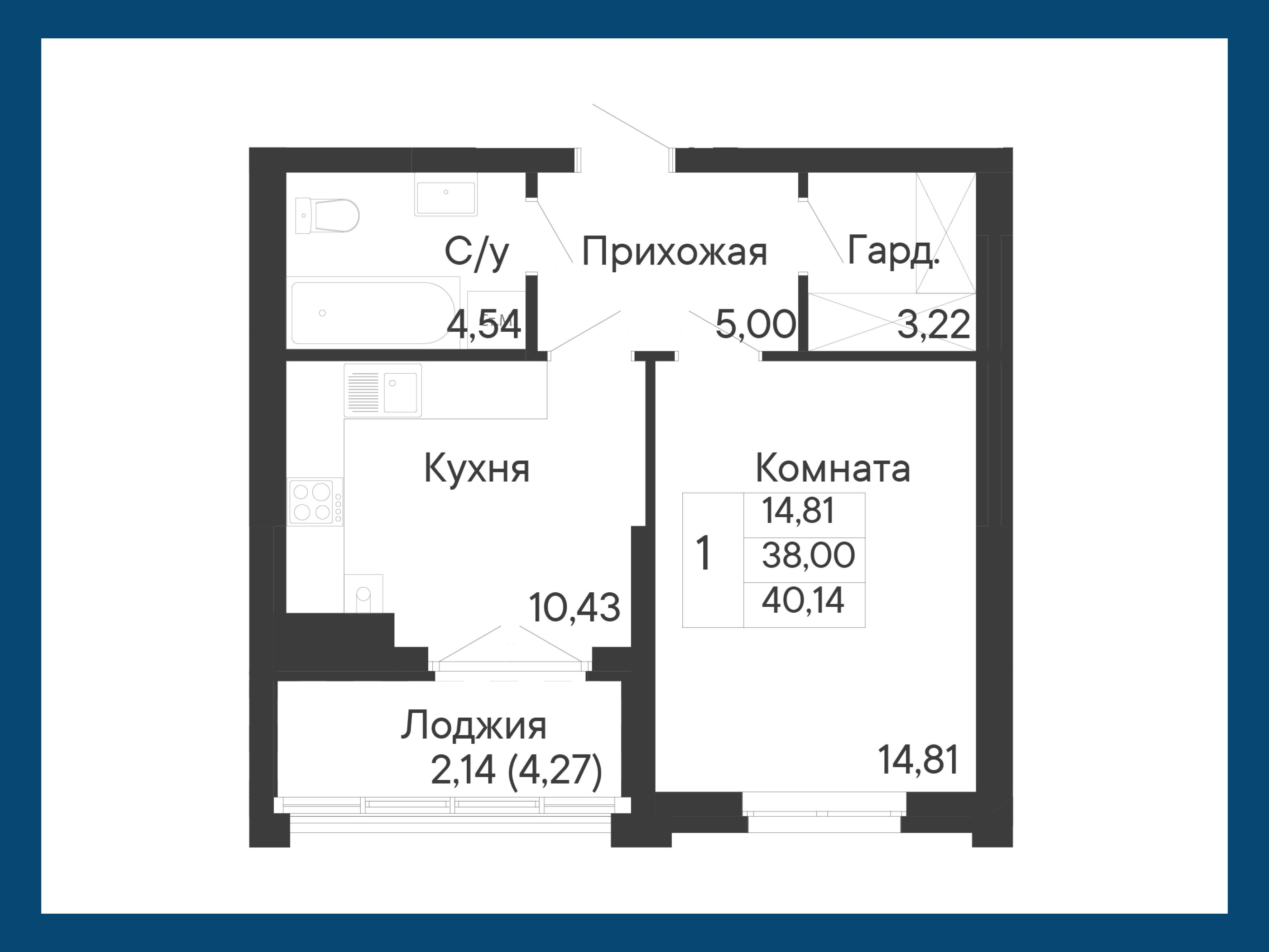 1-комнатная 40 м2 в ЖК Курортный квартал «Ривьера» корпус null этаж 3