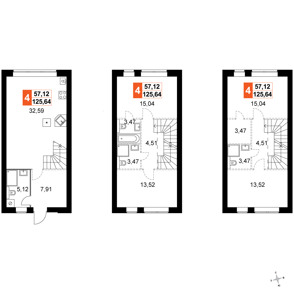 4-комнатная 125 м2 в ЖК Дубровицы Клаб корпус null этаж 1