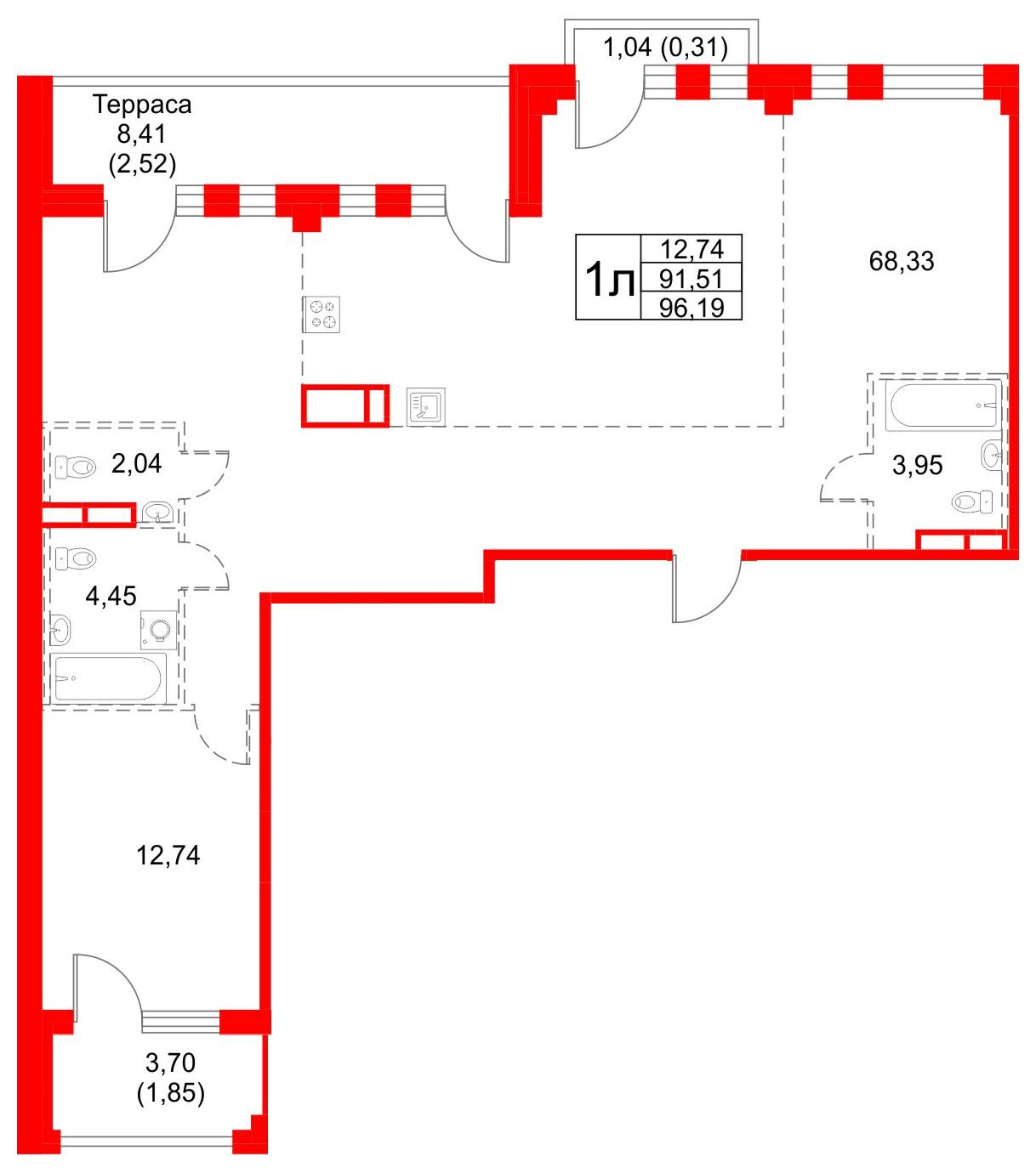 1-комнатная 96 м2 в ЖК Кронфорт. Центральный корпус null этаж 4