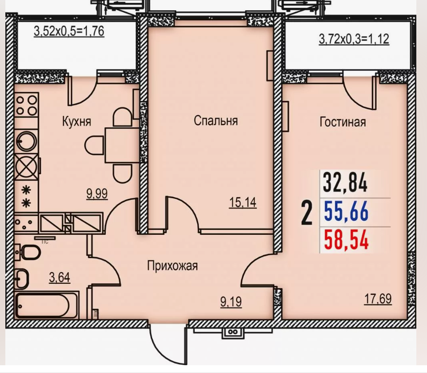 2-комнатная 65 м2 в ЖК undefined корпус null этаж 2