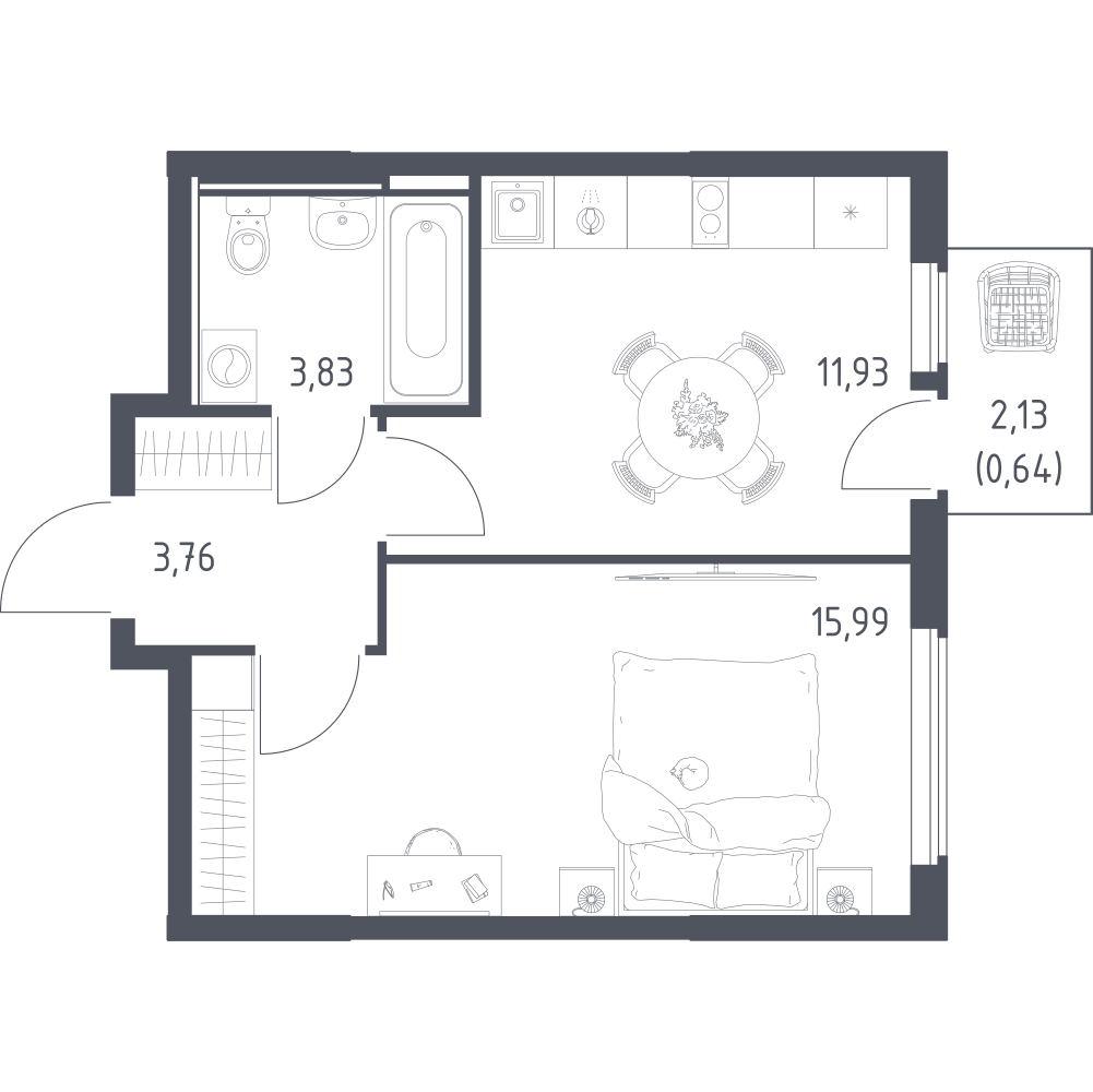 1-комнатная 36 м2 в ЖК Остафьево корпус null этаж 5