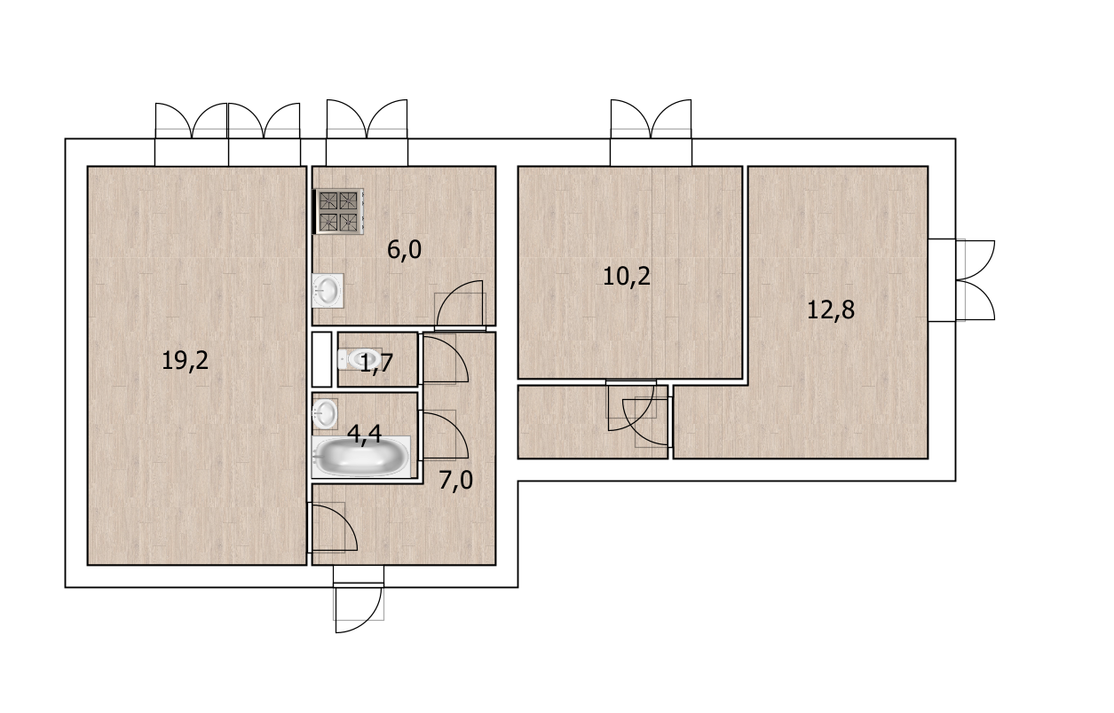 3-комнатная 61.3 м2 в ЖК undefined корпус null этаж 8