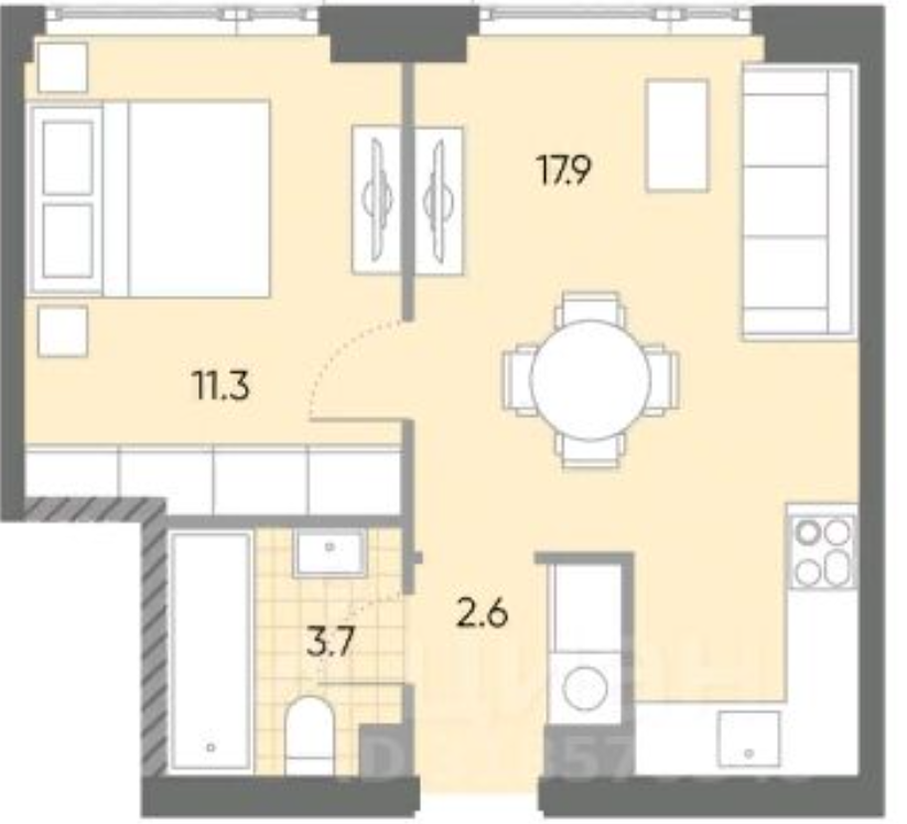 1-комнатная 35.5 м2 в ЖК undefined корпус null этаж 40