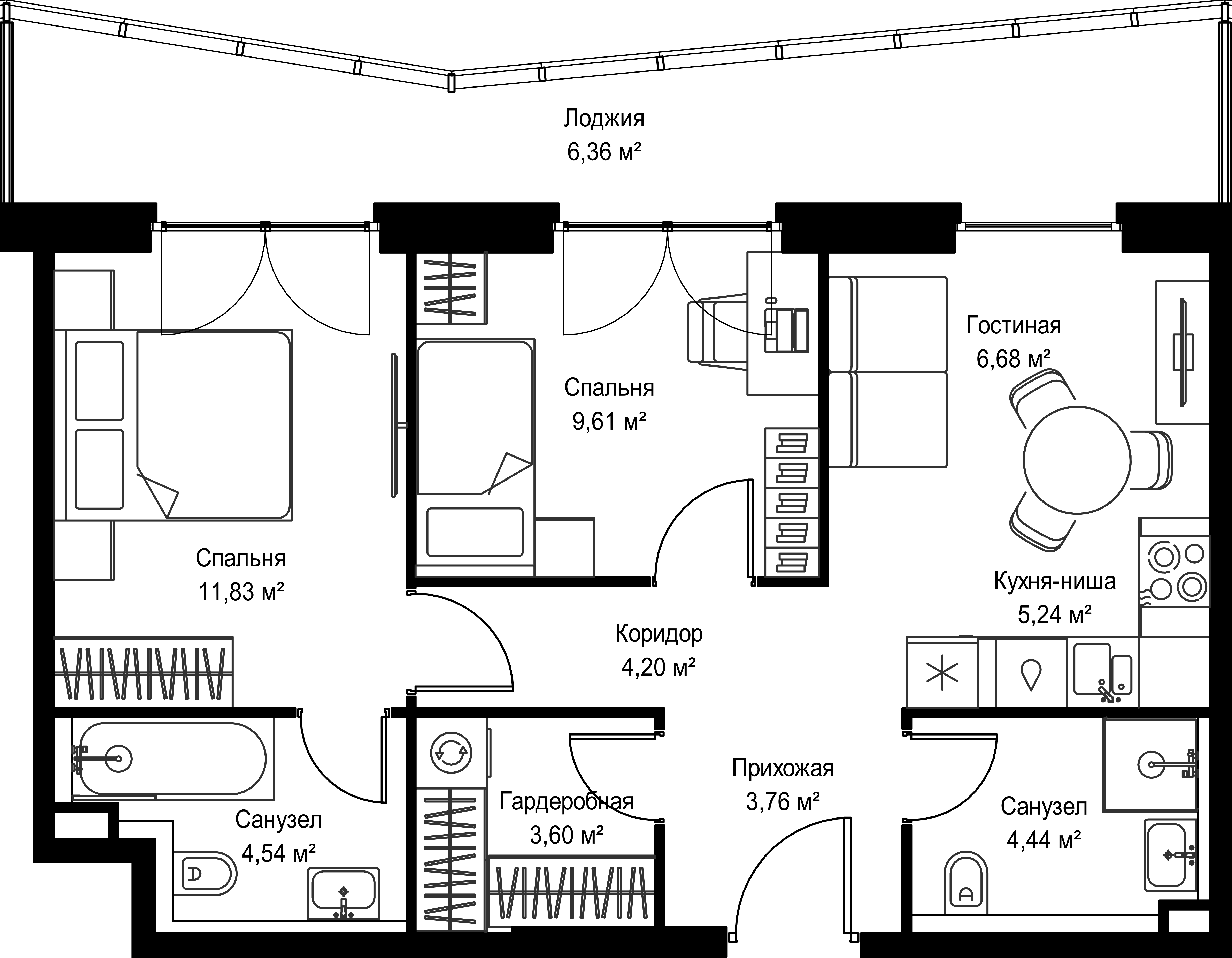 2-комнатная 60 м2 в ЖК Селигер Сити корпус null этаж 28