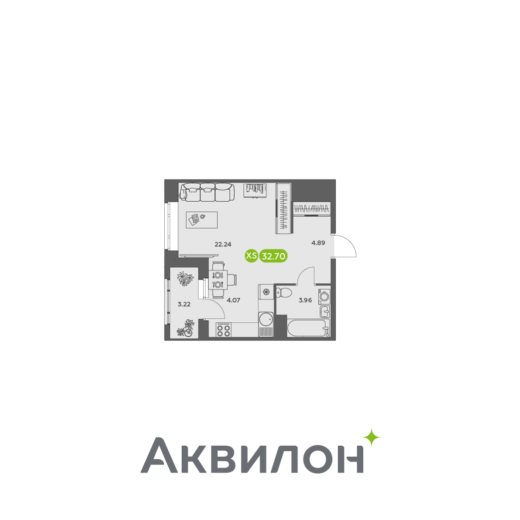 Студия 32 м2 в ЖК Аквилон АКВАРТАЛ корпус null этаж 13