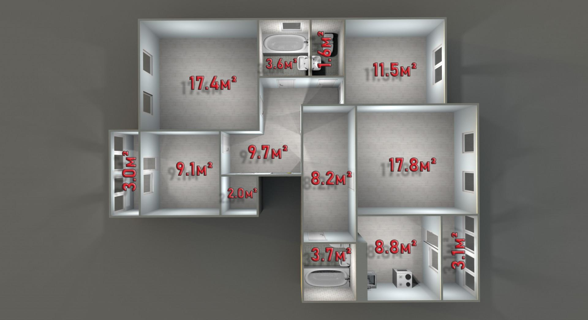 4-комнатная 93.6 м2 в ЖК undefined корпус null этаж 6