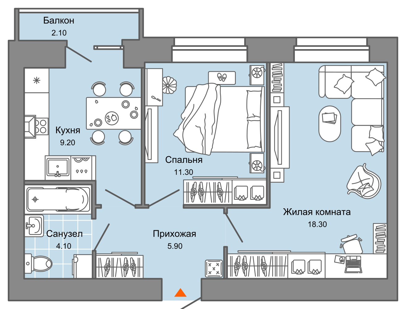 2-комнатная 49 м2 в ЖК Камаполис корпус null этаж 7