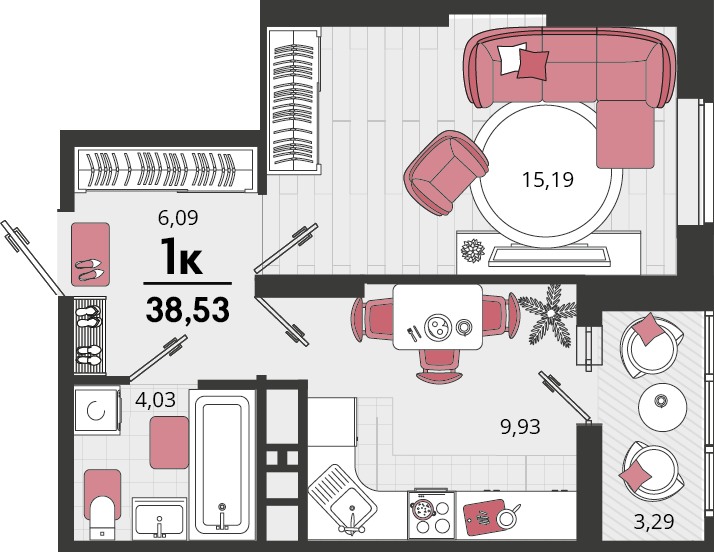 1-комнатная 38 м2 в ЖК Родные просторы корпус null этаж 14