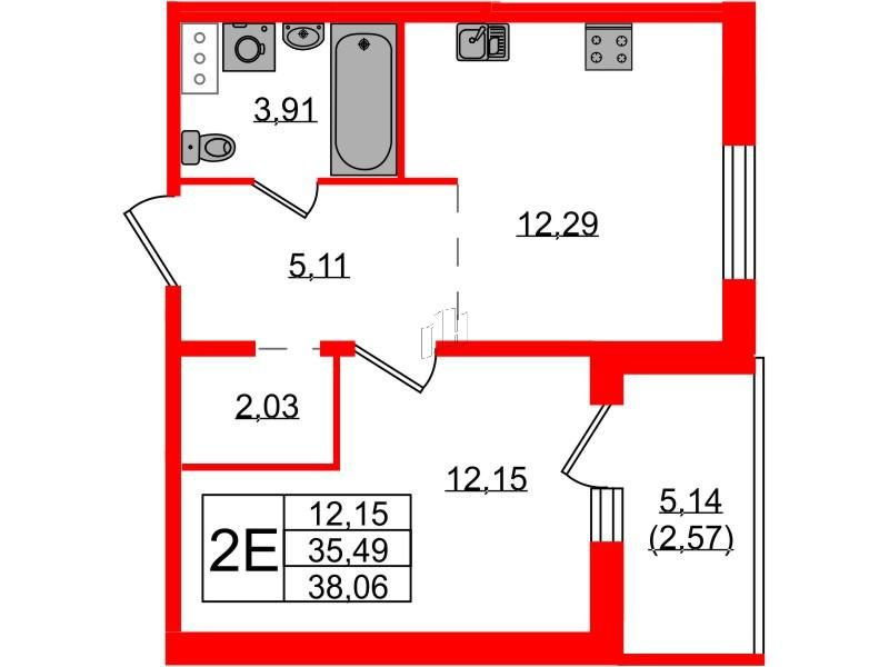 1-комнатная 37 м2 в ЖК IQ Гатчина корпус null этаж 1