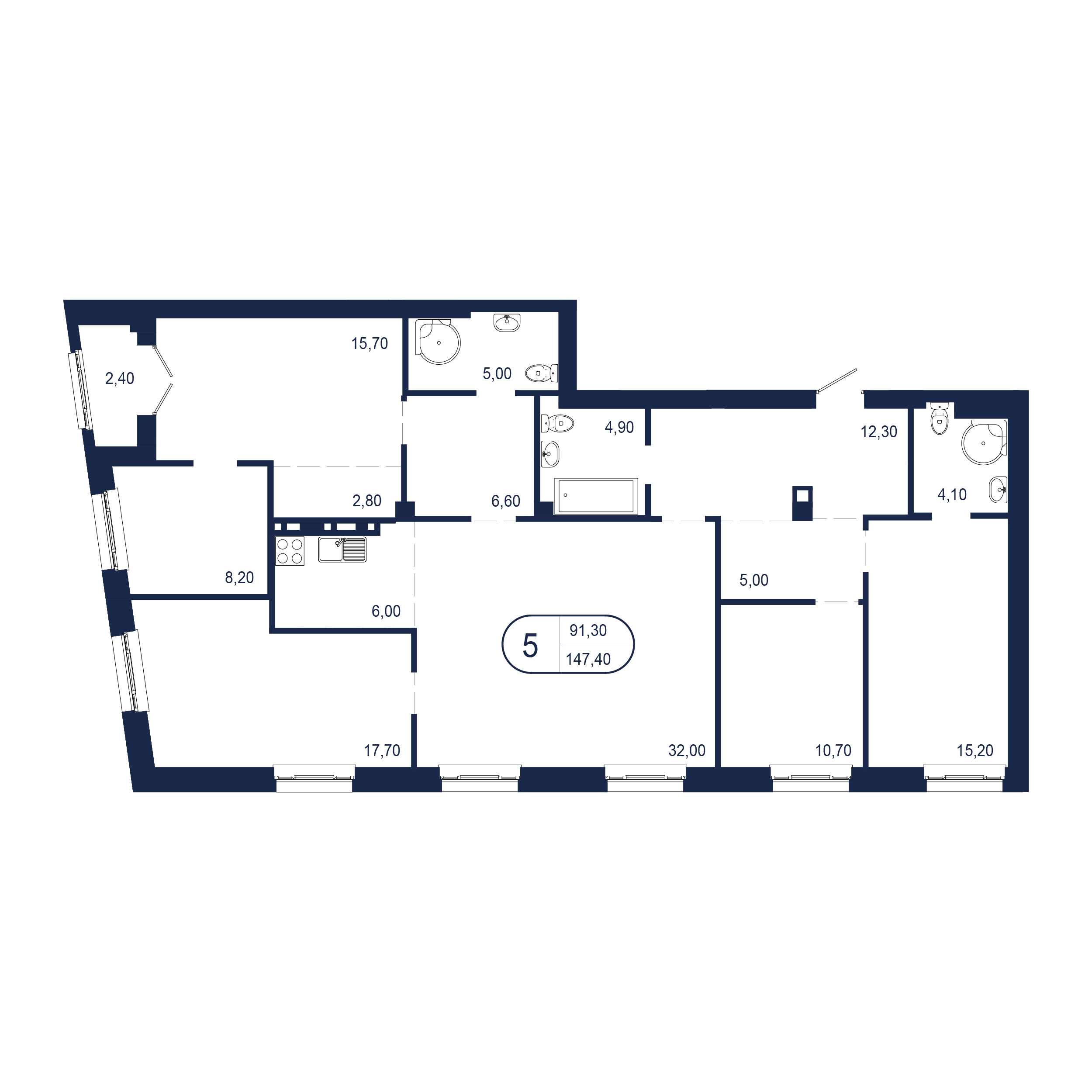 6-комнатная 147 м2 в ЖК Клубный дом «Нью Бридж (New Bridge)» корпус null этаж 7