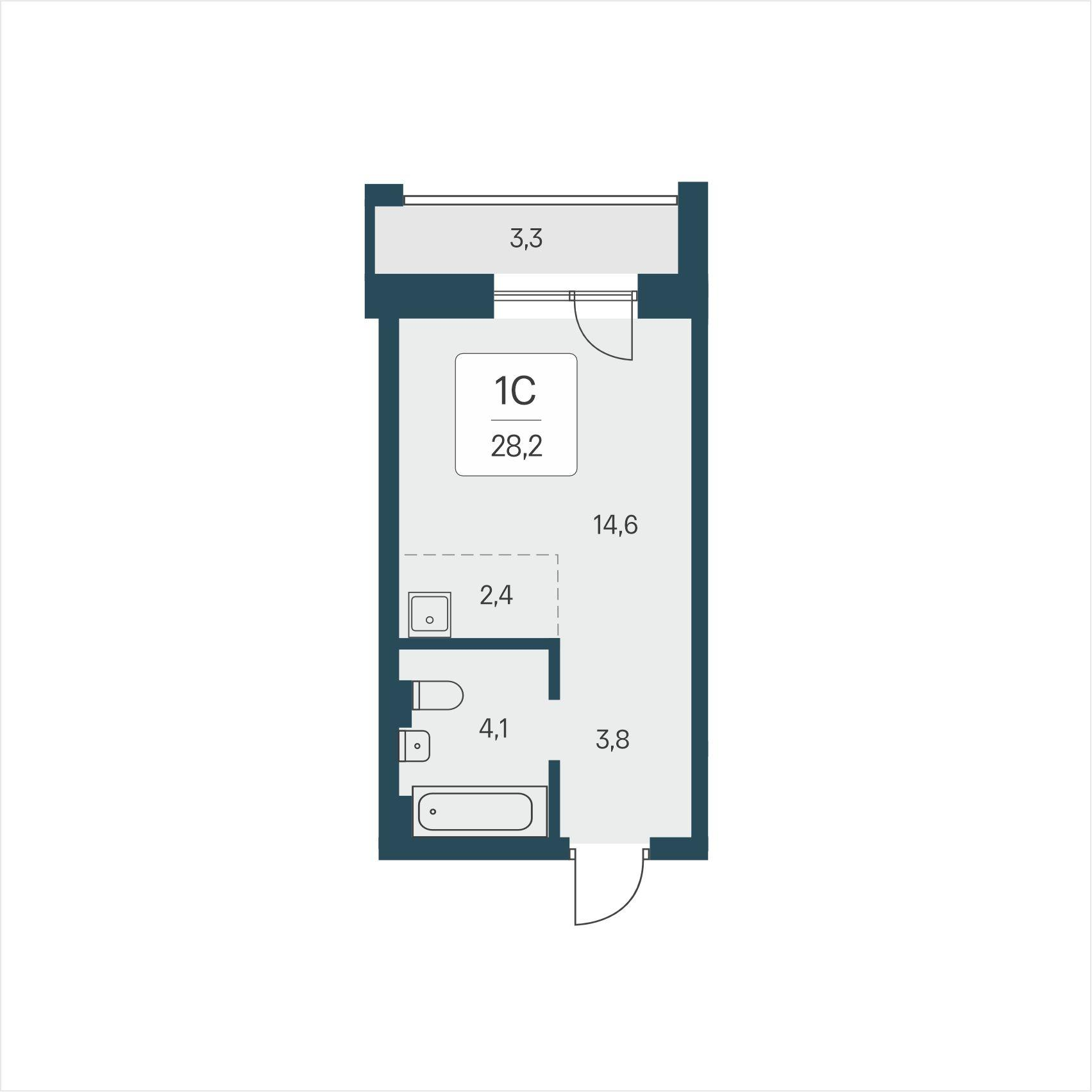 Студия 28 м2 в ЖК Расцветай на Кропоткина корпус null этаж 6