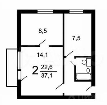 2-комнатная 37.6 м2 в ЖК undefined корпус null этаж 5