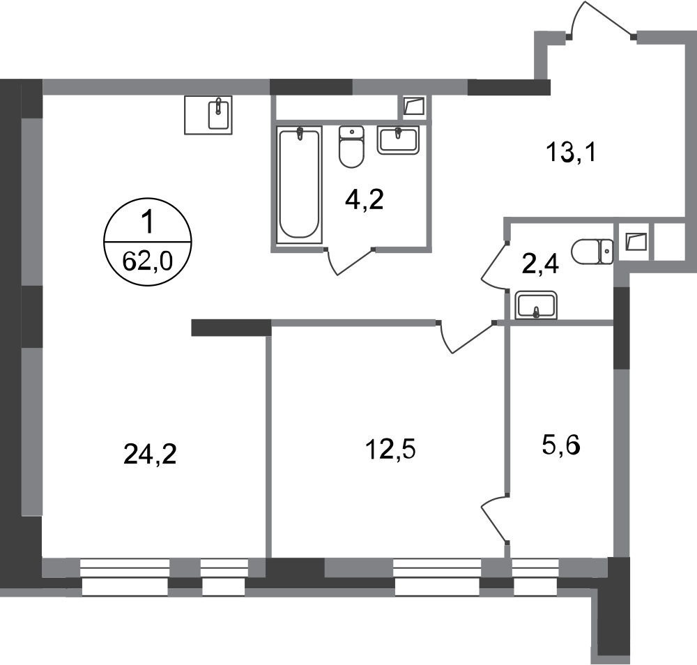 1-комнатная 62 м2 в ЖК Первый Московский корпус null этаж 2