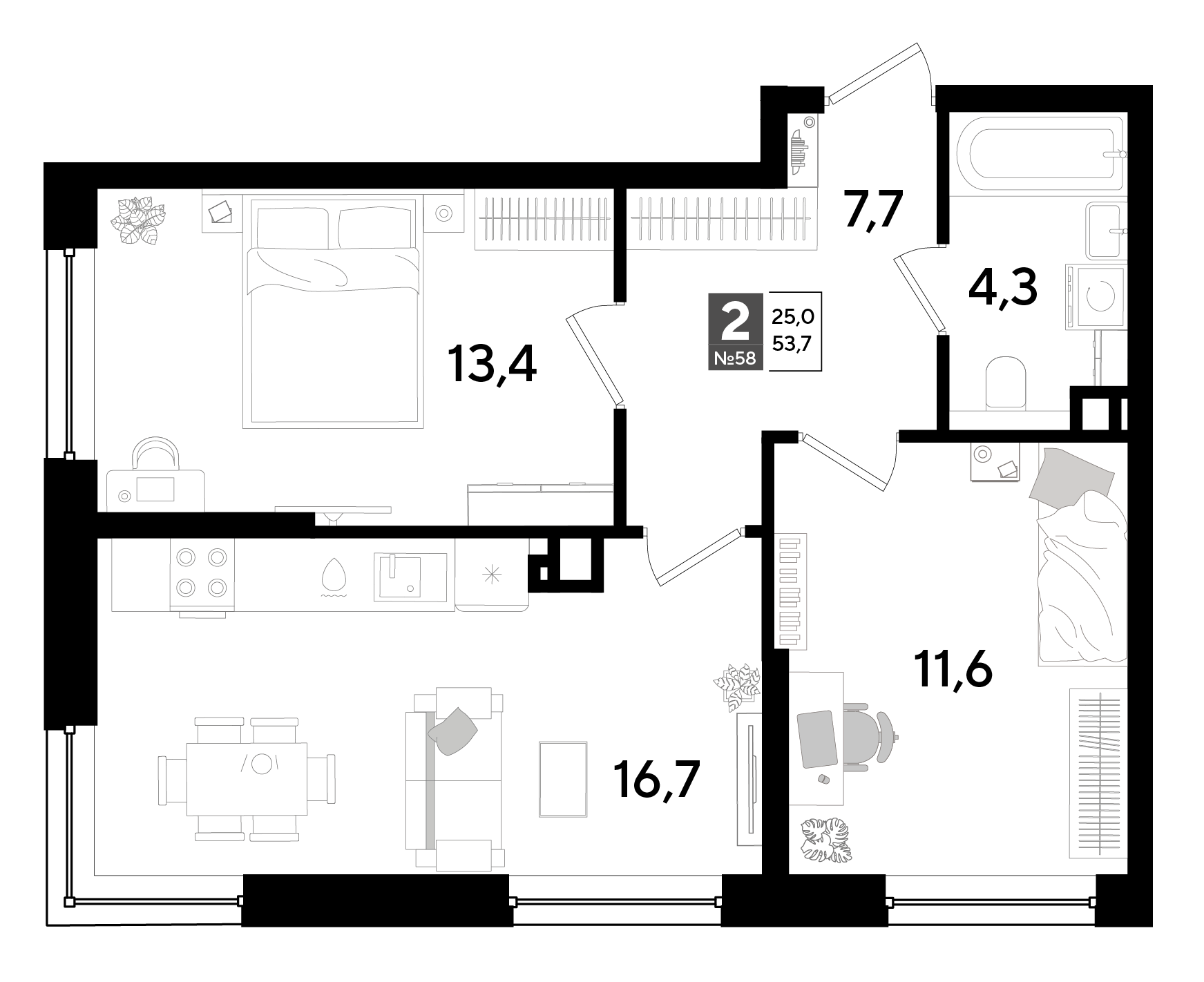 2-комнатная 53 м2 в ЖК Догма Парк корпус null этаж 9