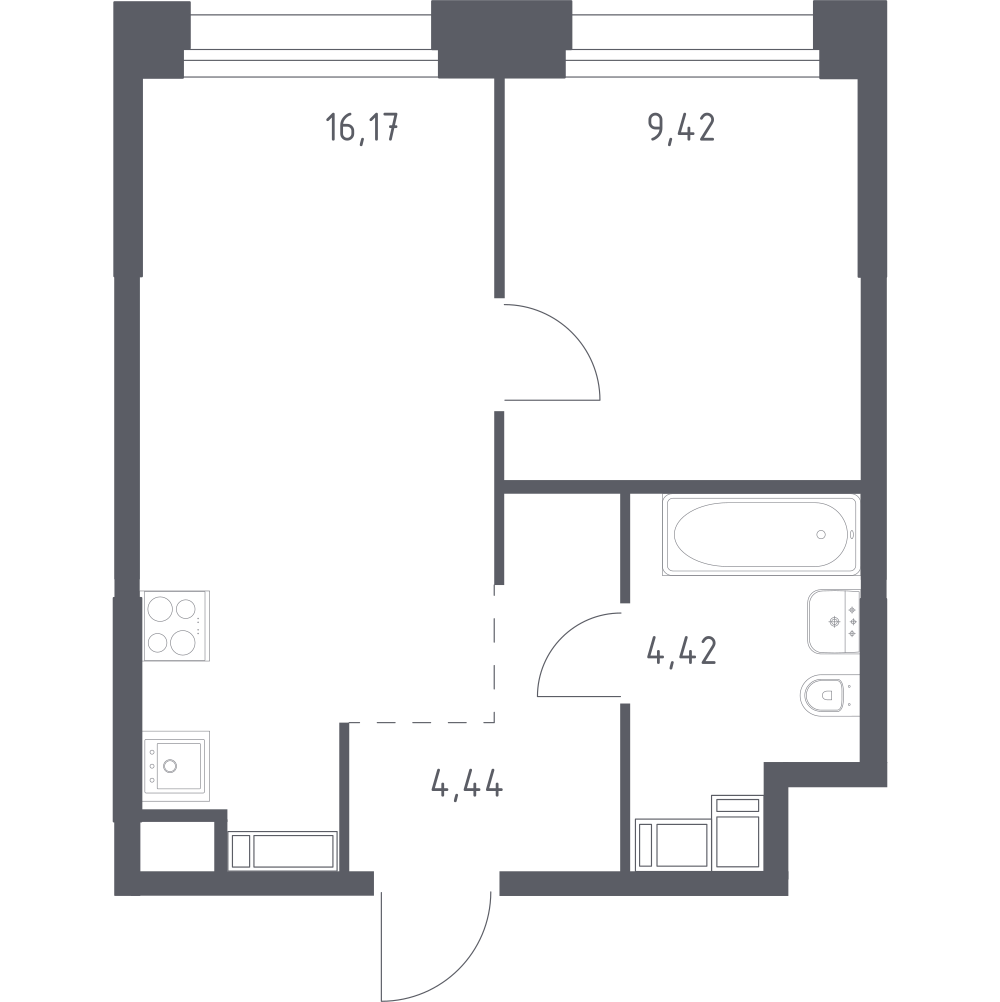 1-комнатная 34 м2 в ЖК Тропарево Парк корпус null этаж 16