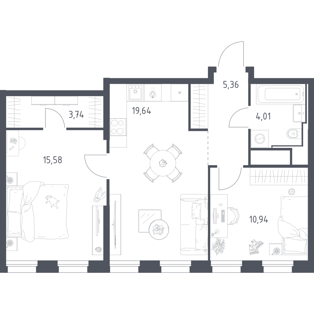 Студия 59 м2 в ЖК Квартал на воде корпус null этаж 15