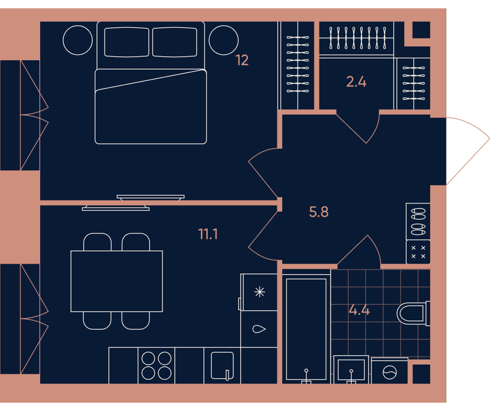 1-комнатная 35 м2 в ЖК ЭРА / Дербеневская 20 корпус null этаж 4