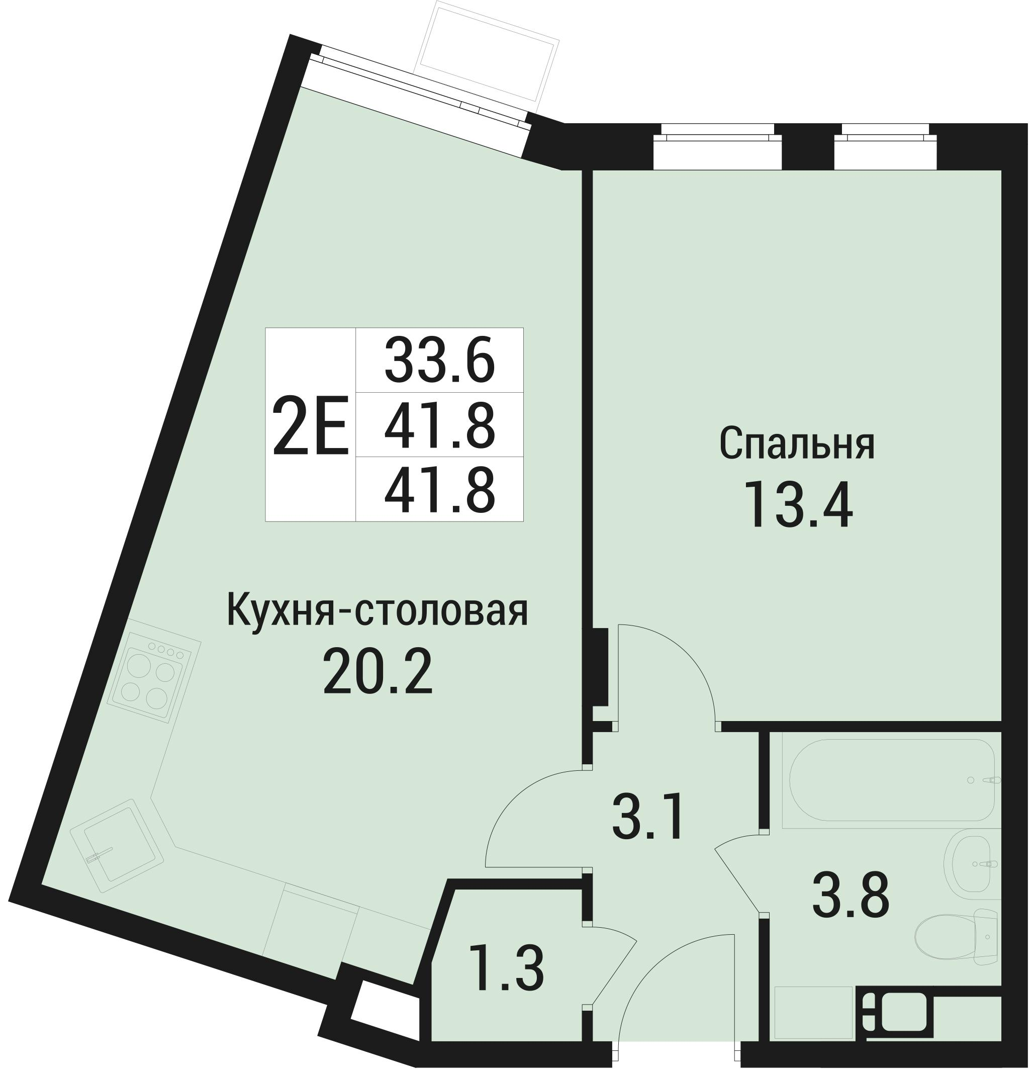 2-комнатная 41 м2 в ЖК Дом в Малаховке корпус null этаж 4