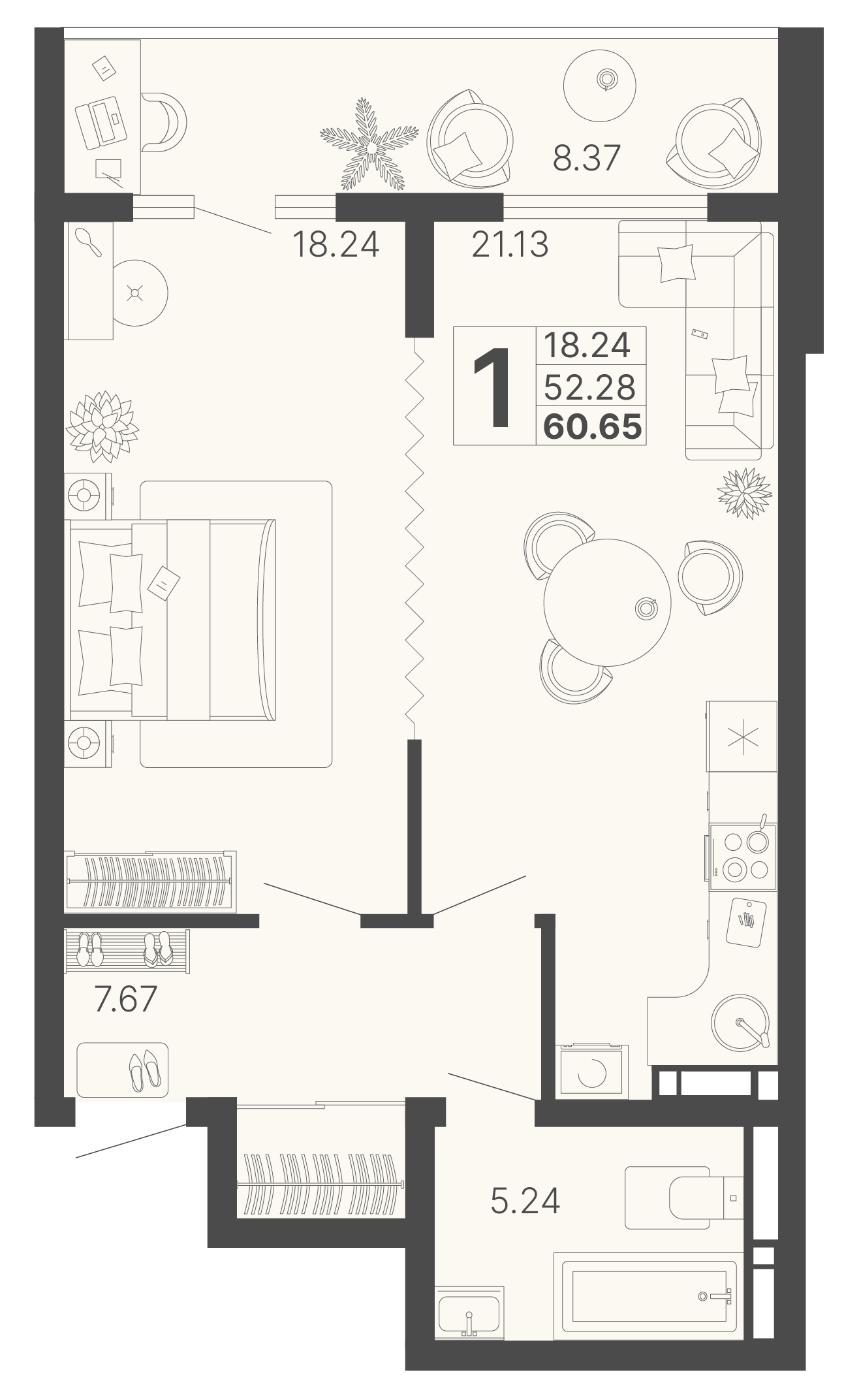 1-комнатная 56 м2 в ЖК Светский лес корпус null этаж 15