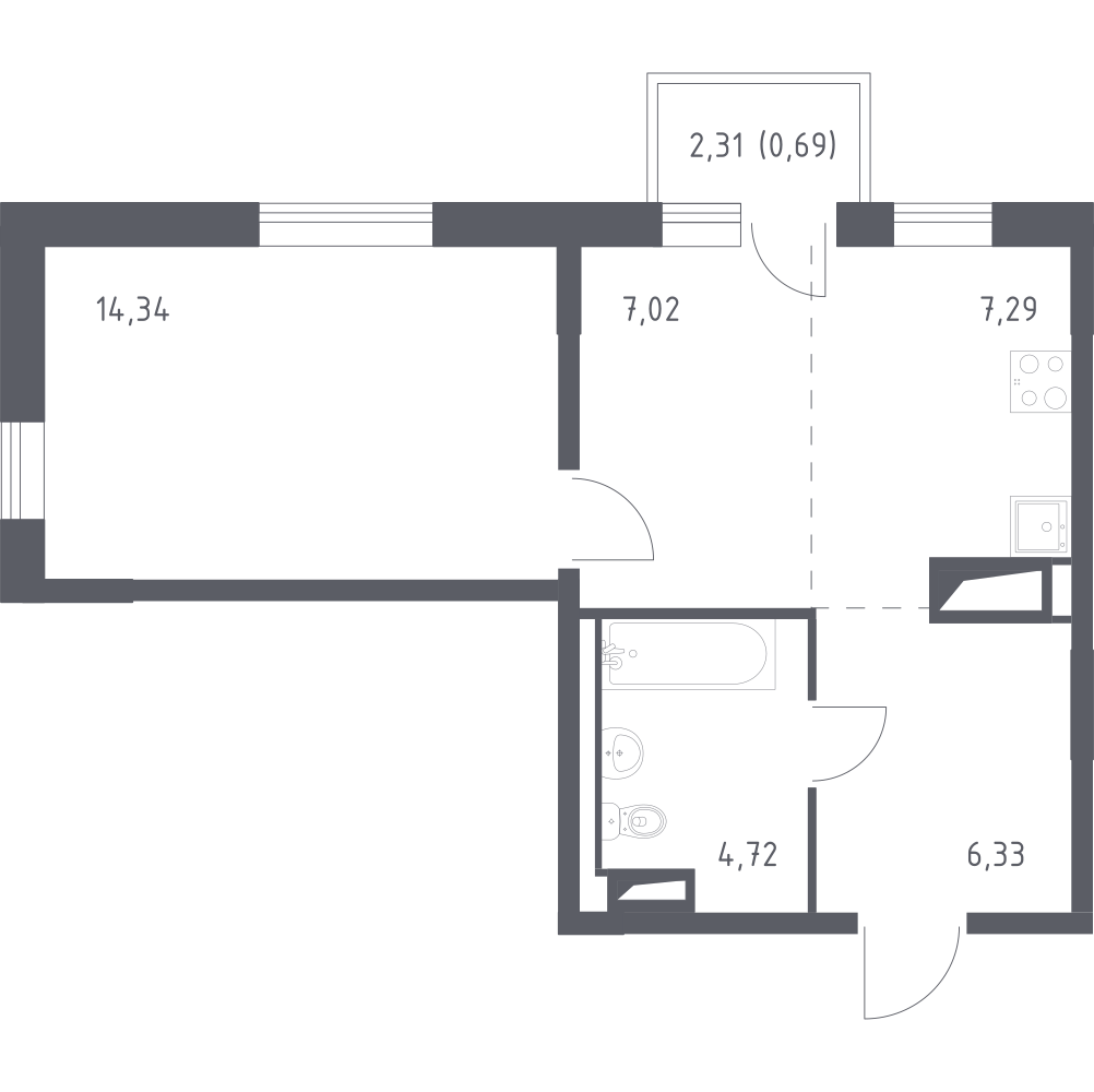 Студия 40 м2 в ЖК Квартал Лаголово корпус null этаж 7