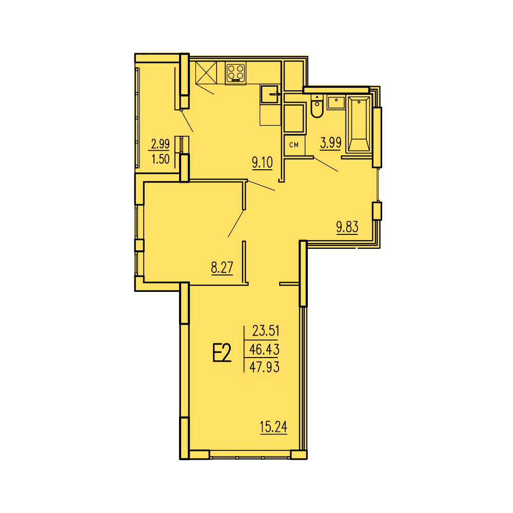 2-комнатная 47 м2 в ЖК Акварель корпус null этаж 17