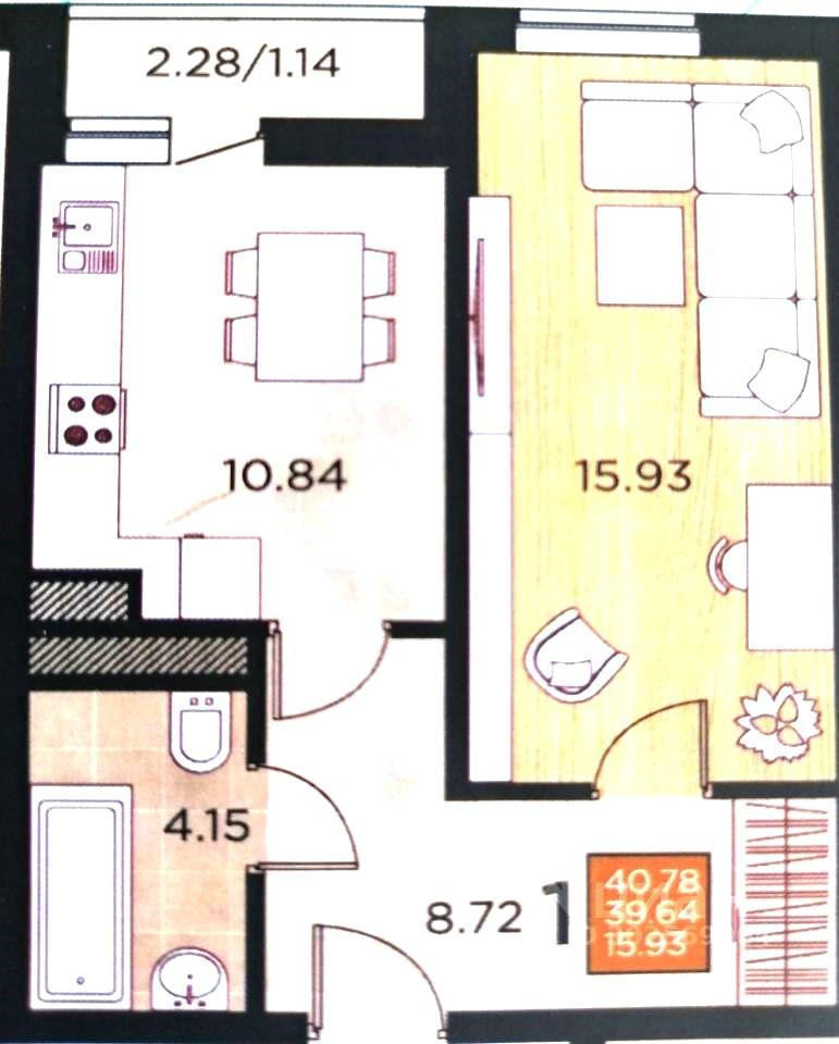 1-комнатная 42 м2 в ЖК undefined корпус null этаж 10