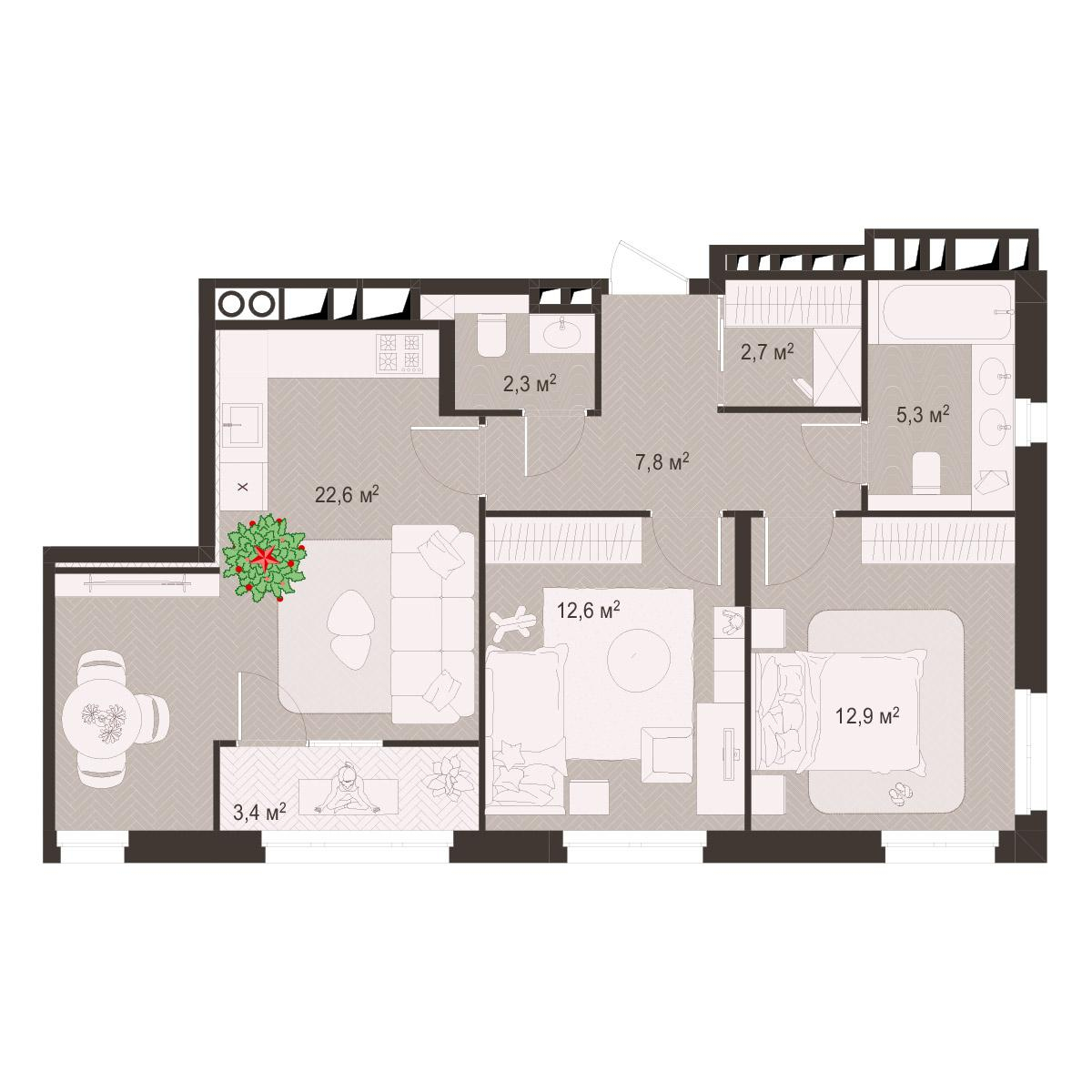 2-комнатная 69 м2 в ЖК Окская стрелка корпус null этаж 7