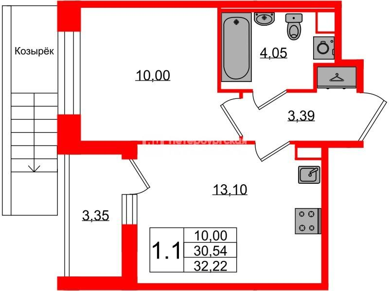 1-комнатная 30 м2 в ЖК Астра Континенталь корпус null этаж 1
