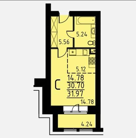 Студия 31.1 м2 в ЖК undefined корпус null этаж 5