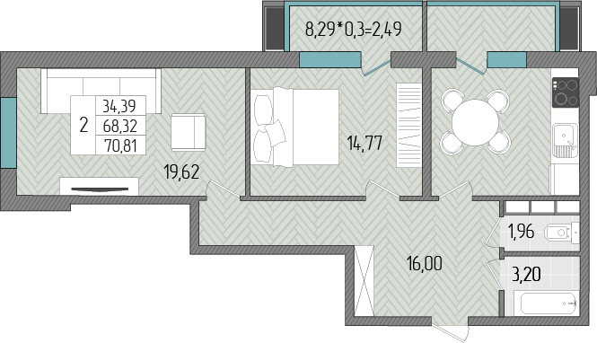2-комнатная 70 м2 в ЖК Сады у моря корпус null этаж 4