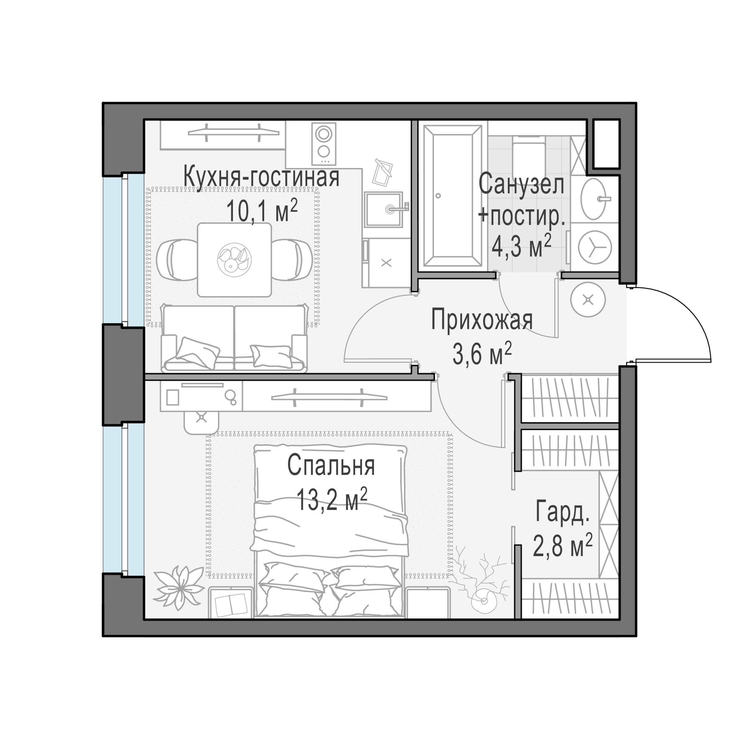1-комнатная 34 м2 в ЖК Жилые кварталы «Белый Град» корпус null этаж 9