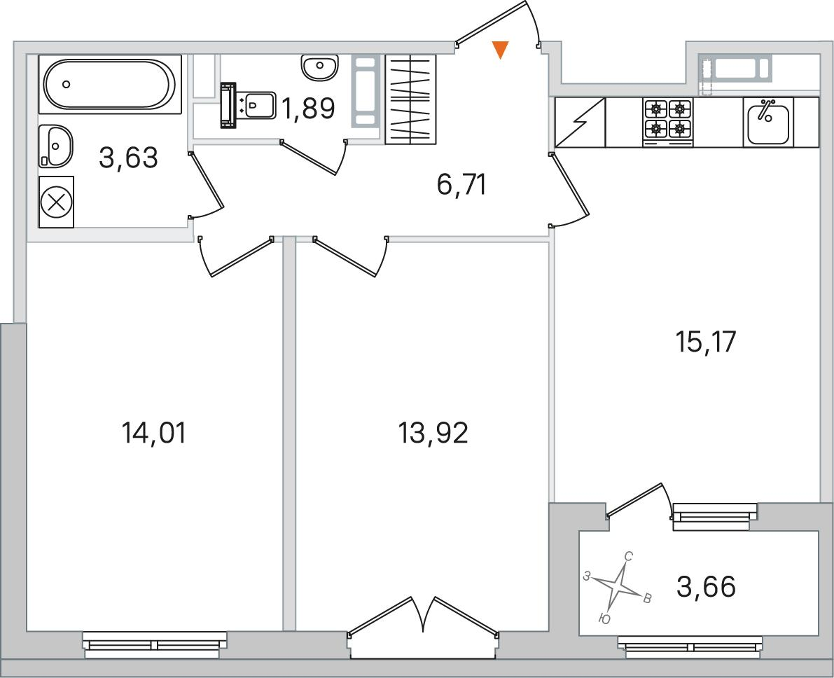 2-комнатная 57 м2 в ЖК Дубровский корпус null этаж 2