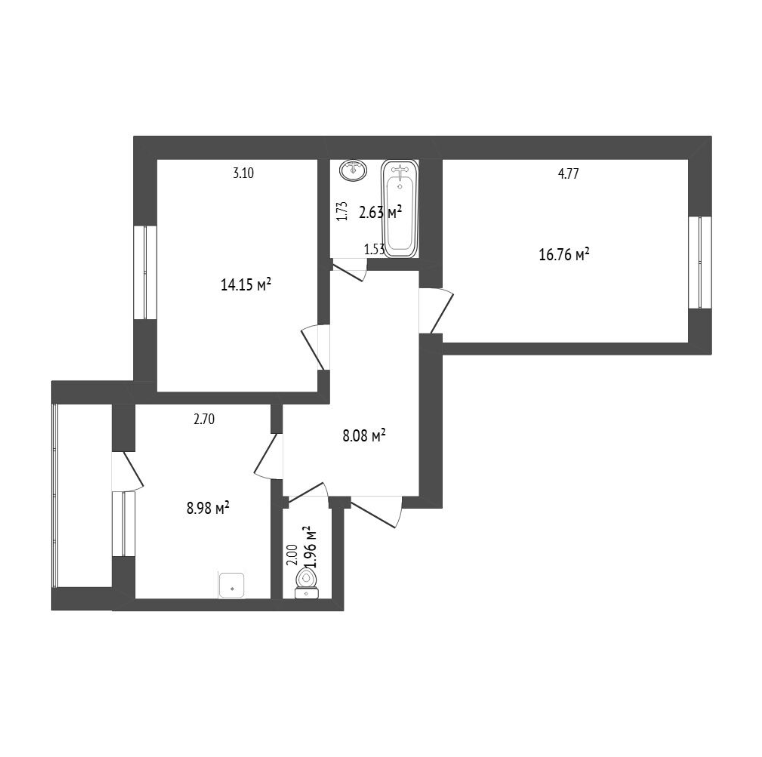 2-комнатная 51.8 м2 в ЖК undefined корпус null этаж 8
