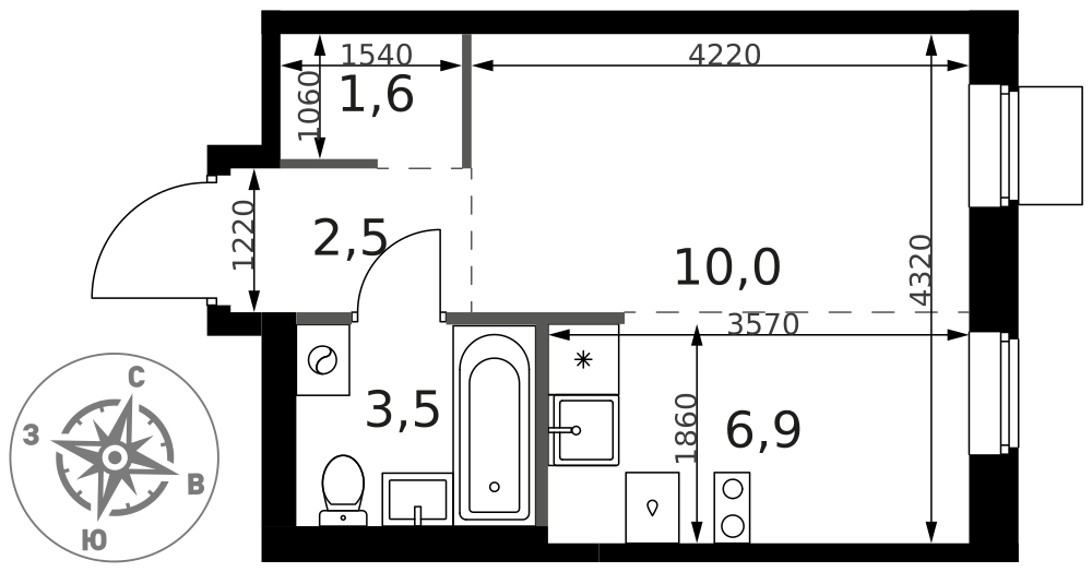 Студия 24 м2 в ЖК 1-й Ясеневский корпус null этаж 16