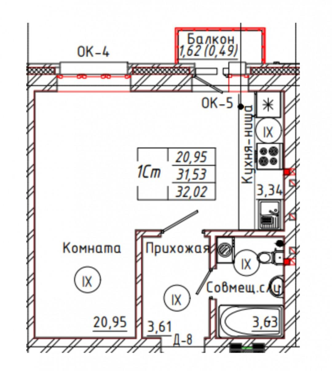 1-комнатная 32 м2 в ЖК undefined корпус null этаж 4