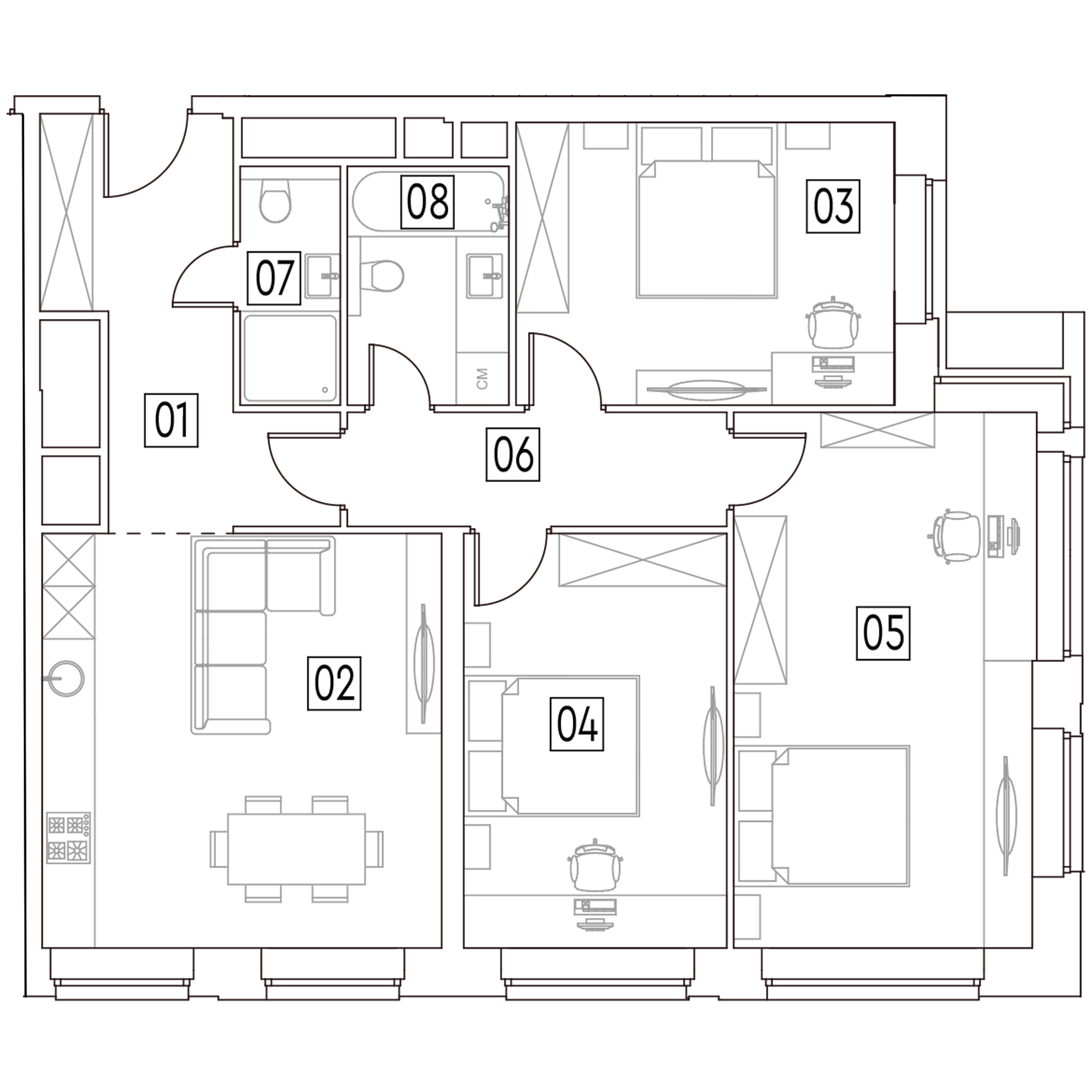 4-комнатная 95 м2 в ЖК MAINSTREET корпус null этаж 13