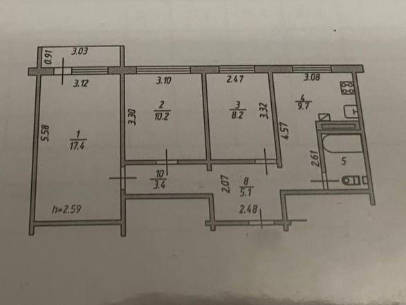 3-комнатная 57.1 м2 в ЖК undefined корпус null этаж 5