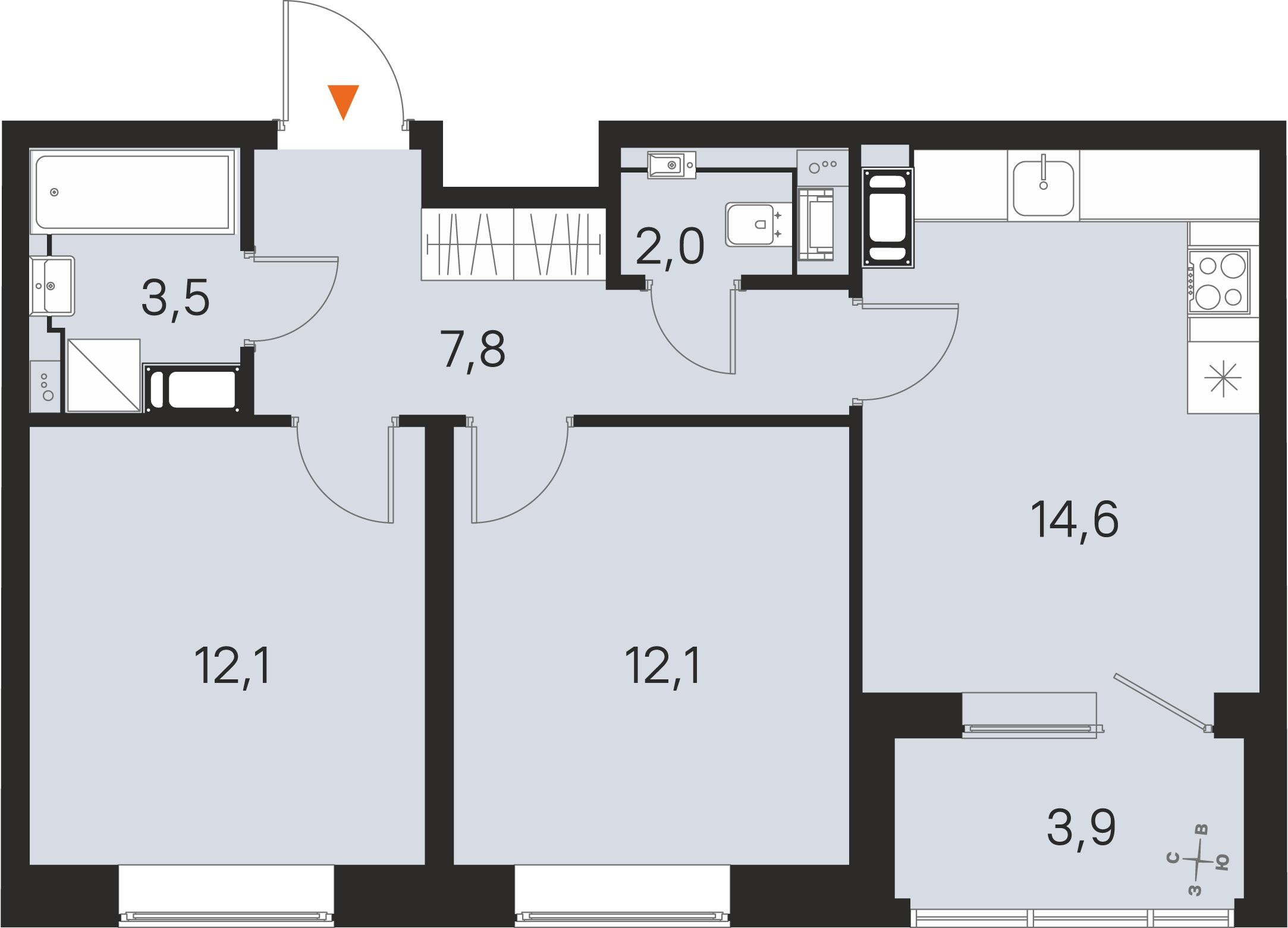 2-комнатная 54 м2 в ЖК М36 корпус null этаж 6