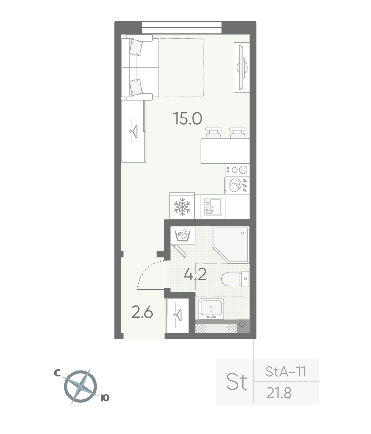 Студия 21 м2 в ЖК Пулково Lake корпус null этаж 2