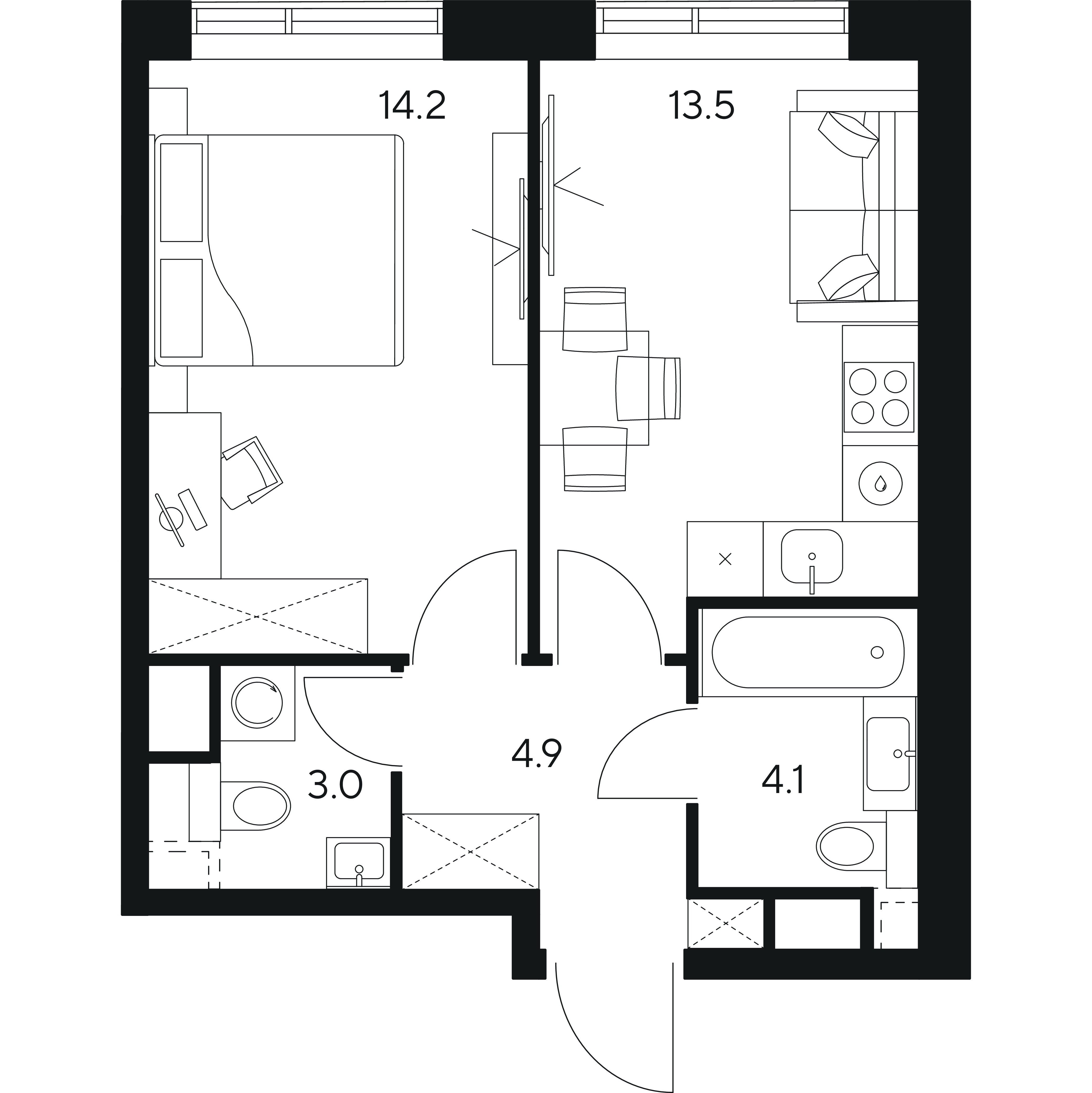 1-комнатная 39 м2 в ЖК Нексус от Аквилон корпус null этаж 23