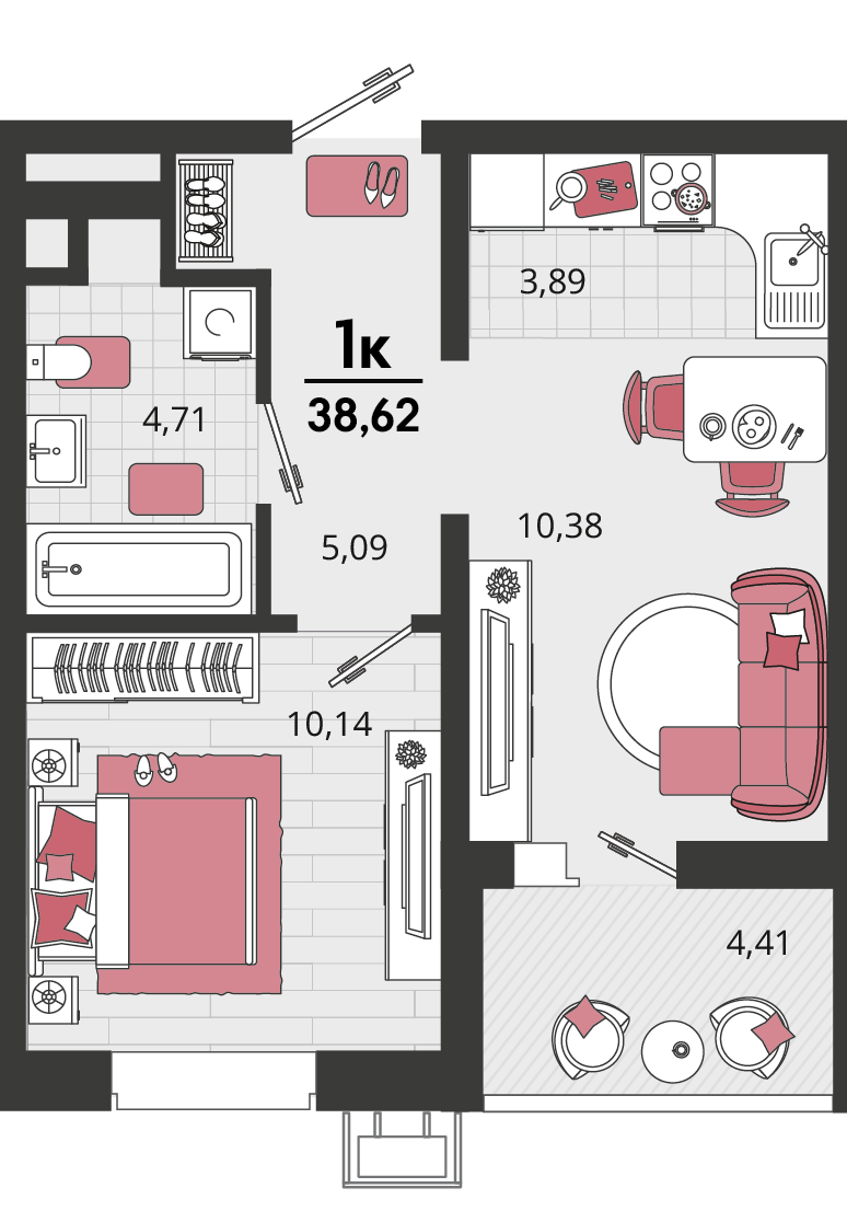 2-комнатная 38 м2 в ЖК Родные просторы корпус null этаж 2