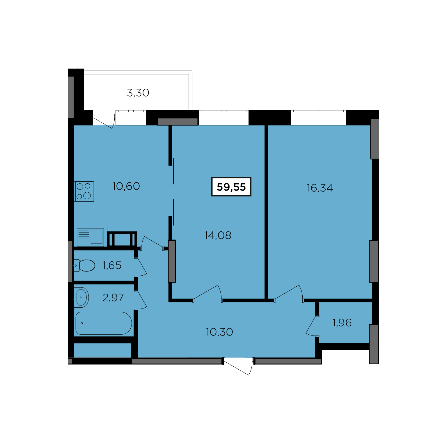 2-комнатная 59 м2 в ЖК Старый город корпус null этаж 12