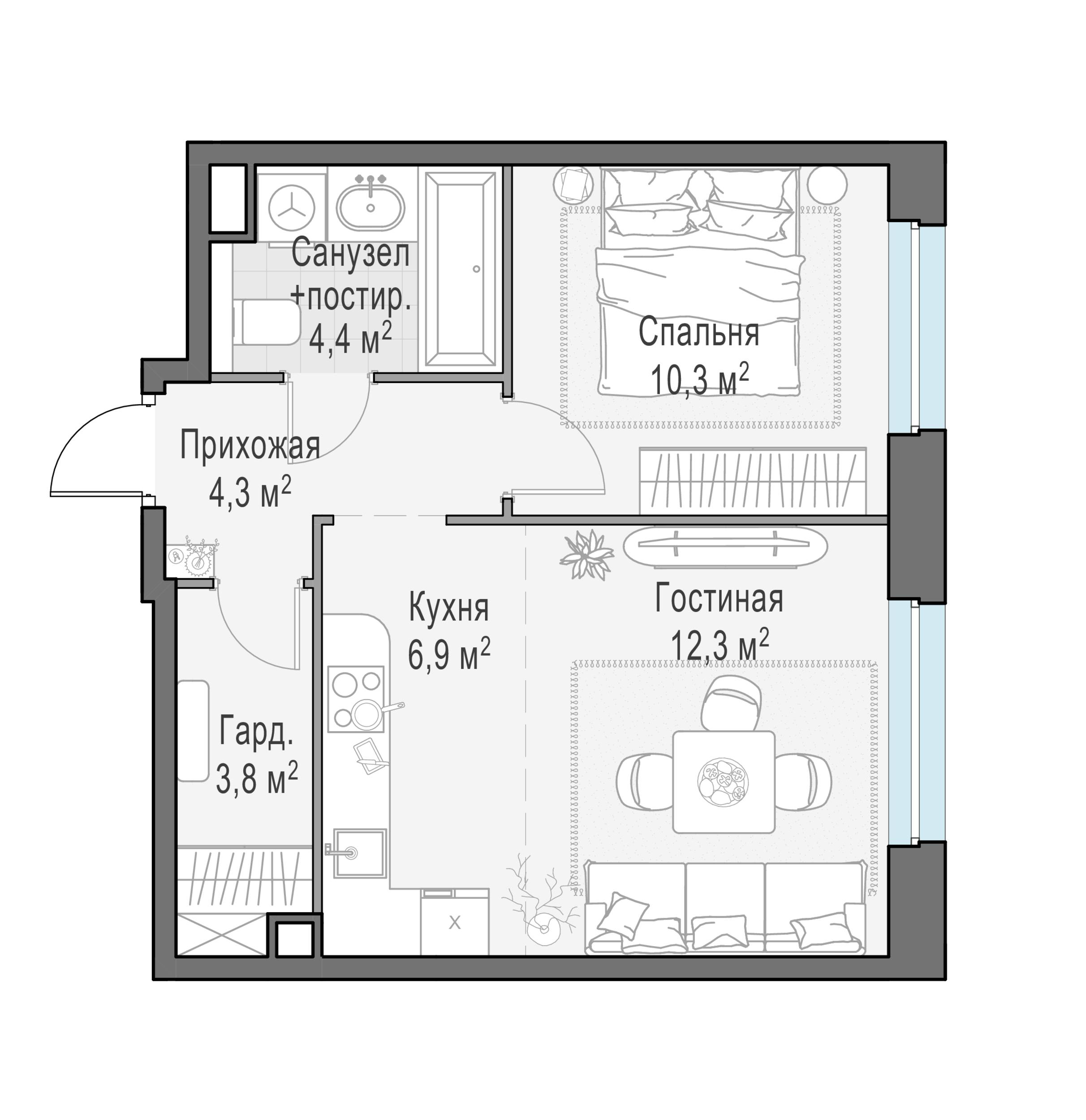 2-комнатная 42 м2 в ЖК Жилые кварталы «Белый Град» корпус null этаж 17