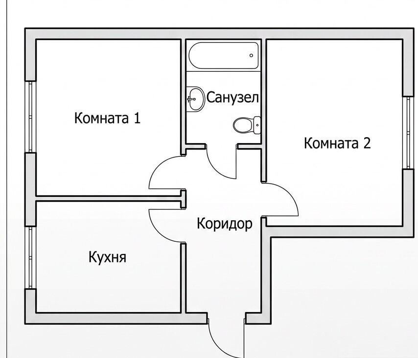 2-комнатная 42.1 м2 в ЖК undefined корпус null этаж 2